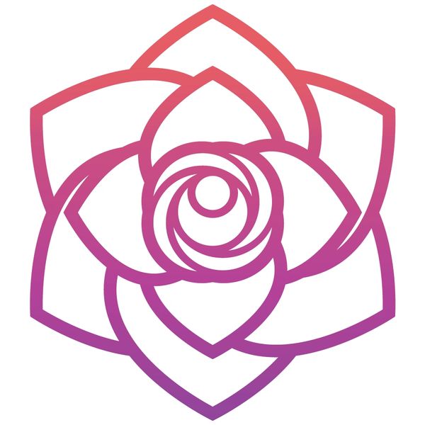 Stylized lotus flower design with gradient outline.