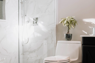 shower tile with frame less shower glass.
