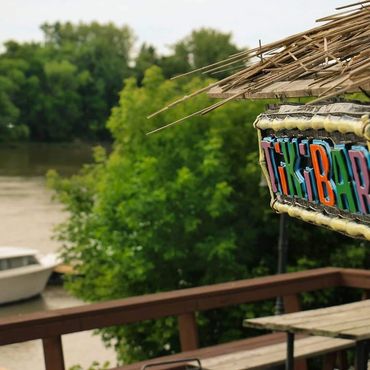 waterfront patio and deck, tropical vibes, Red River, Royal Manitoba Yacht Club-Dockside Restaurant