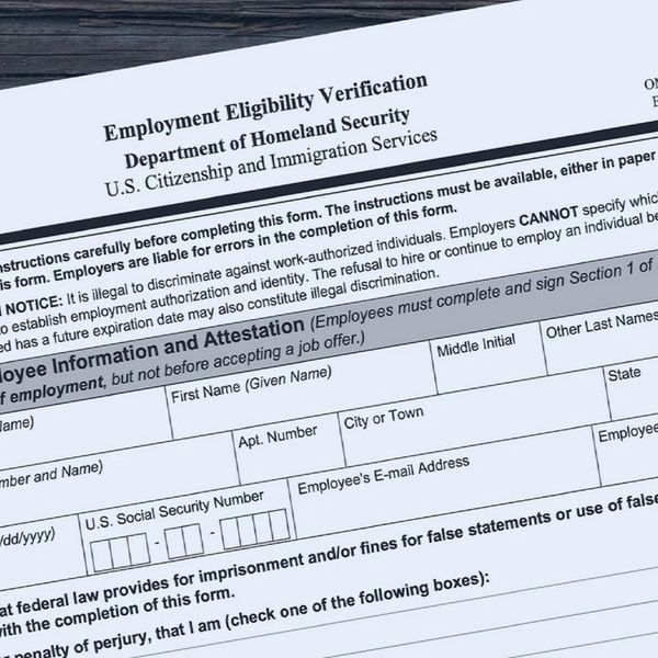 Employment Eligibility Verification form from the Department of Homeland Security.