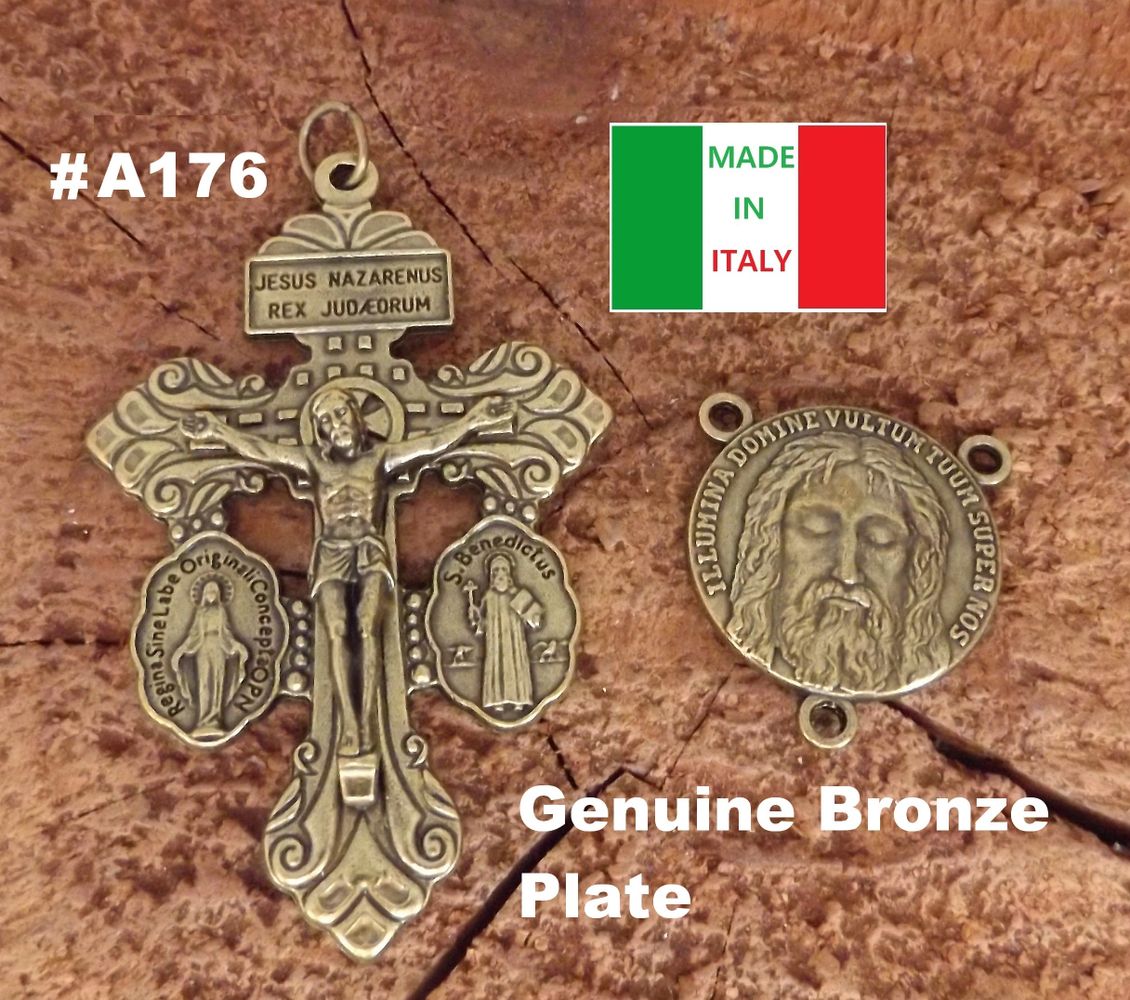 Premium museum-quality Genuine Bronze-Plated Pardon 2.6" Crucifix with tiny medals of Saint Benedict