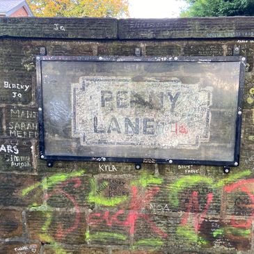 Famed sign for Penny Lane in Liverpool, England 