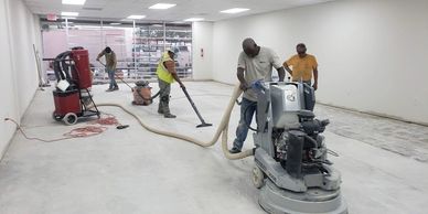 Grinding concrete at a shopping center