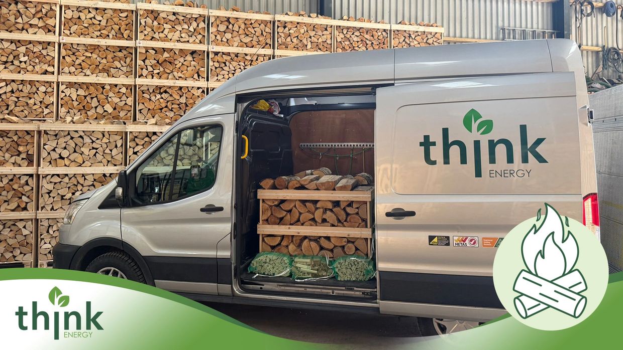 The Think Energy van filled with logs, ready for delivery in Hexham