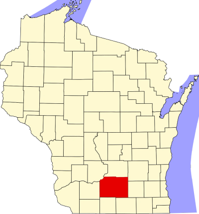 Map of Wisconsin with a highlighted county in red.