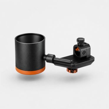 Black and orange camera accessory holder with clamp mount.