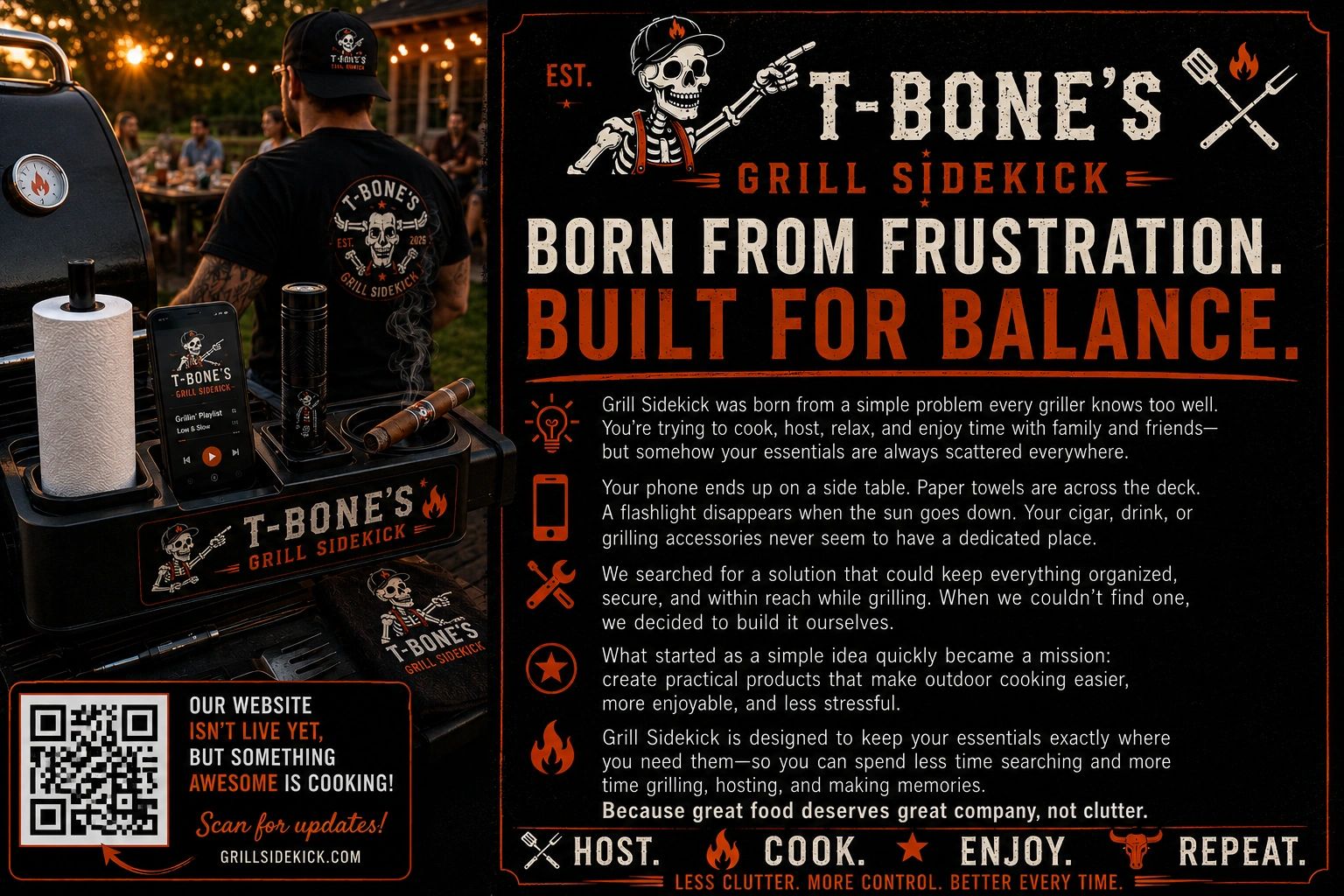 T-Bone's Grill Sidekick keeps grilling essentials organized and within reach for a stress-free outdoor cooking experience.