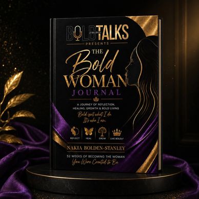 Cover of The Bold Woman Journal with gold and purple design.