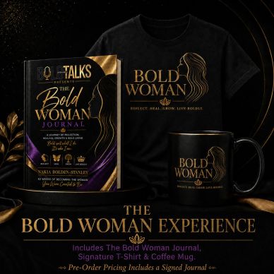 The Bold Woman Experience kit including journal, T-shirt, and coffee mug.