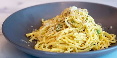 Susan Penrod PR: pasta carbonara cooking show by chef Lyndsey Waters TRP Taste TRP Live!