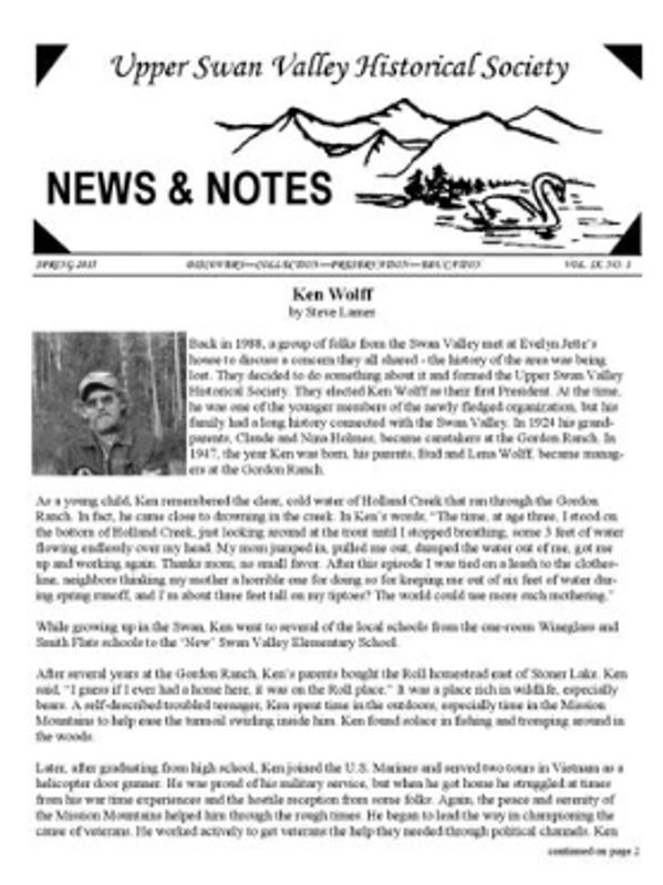 Cover of Spring 2015 USVHS newsletter