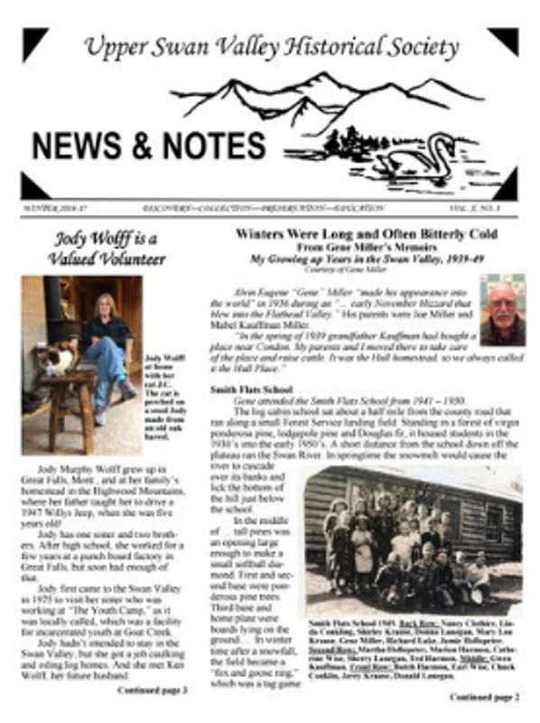 Cover of Winter 2016-17 USVHS newsletter