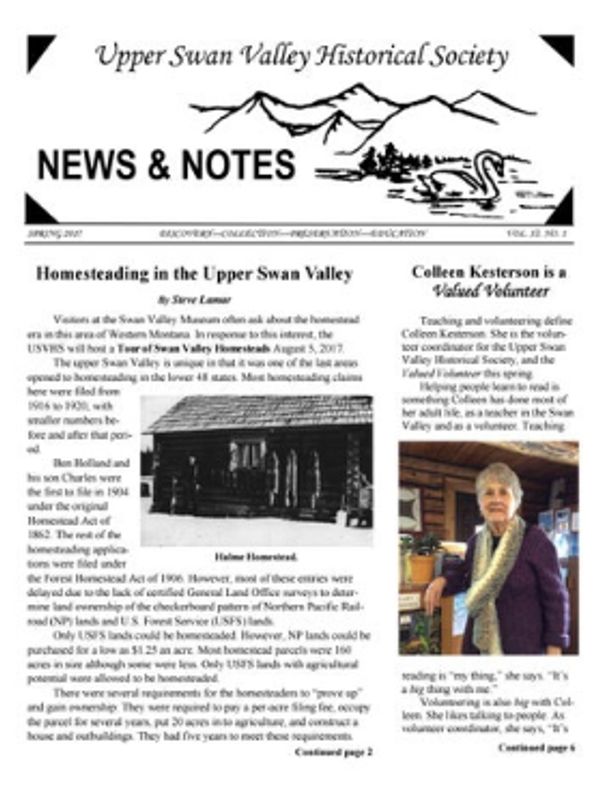 Cover of Spring 2017 USVHS newsletter