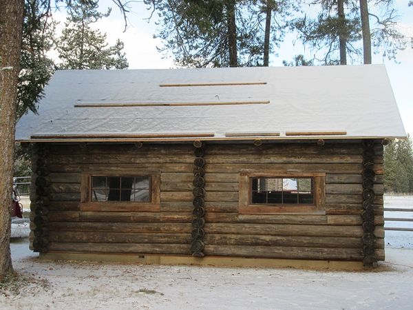 various phases of building/restoring Maki Cabin