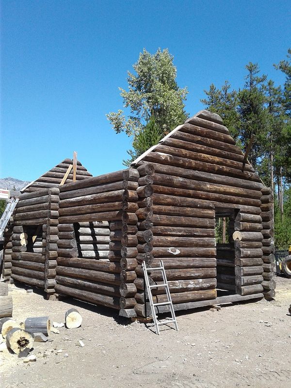 various phases of building/restoring Maki Cabin