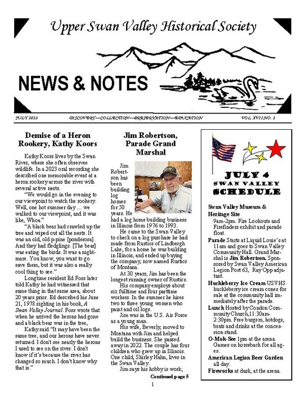 Cover of USVHS July 2023 newsletter