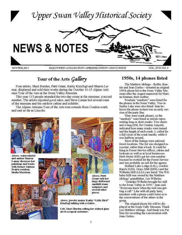Winter 2023 Upper Swan Valley Historical Society newsletter