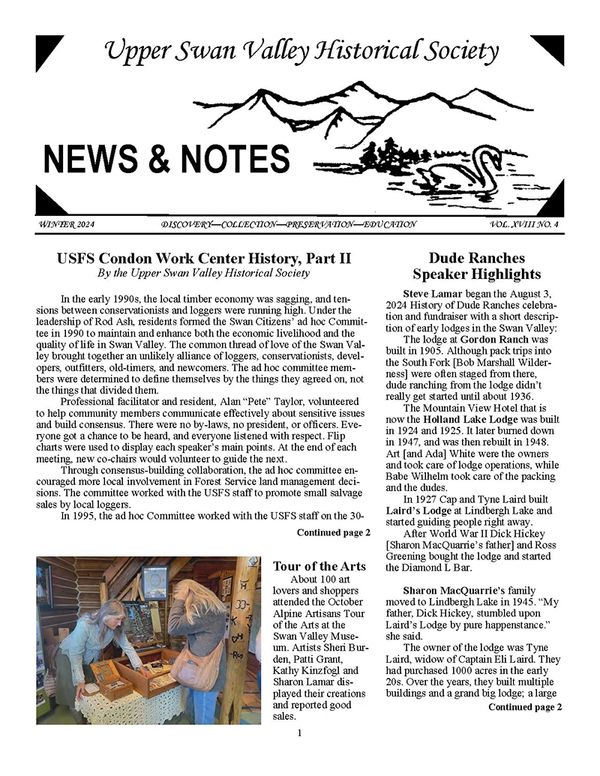 Cover of USVHS Winter 2024 newsletter