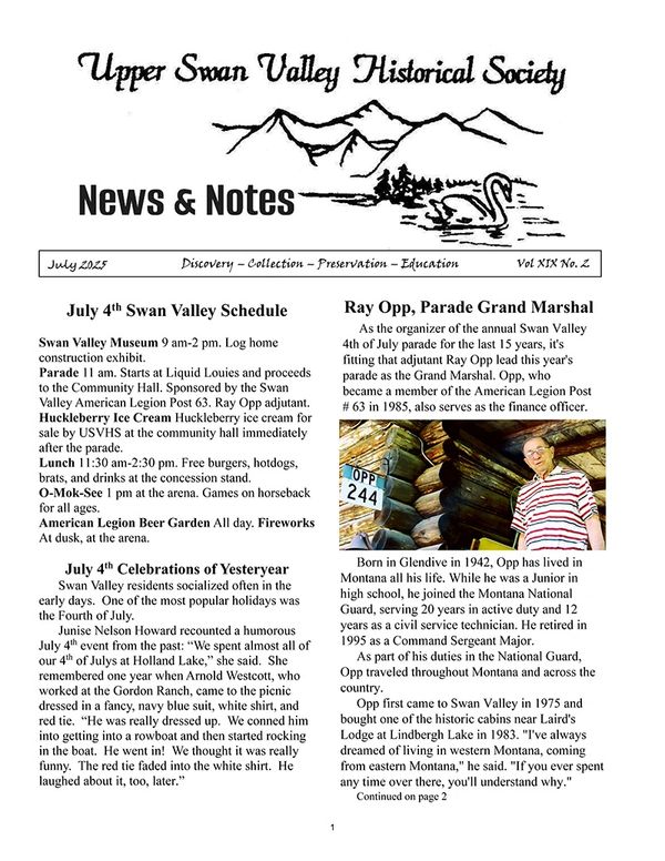 Cover of July 2025 USVHS newsletter