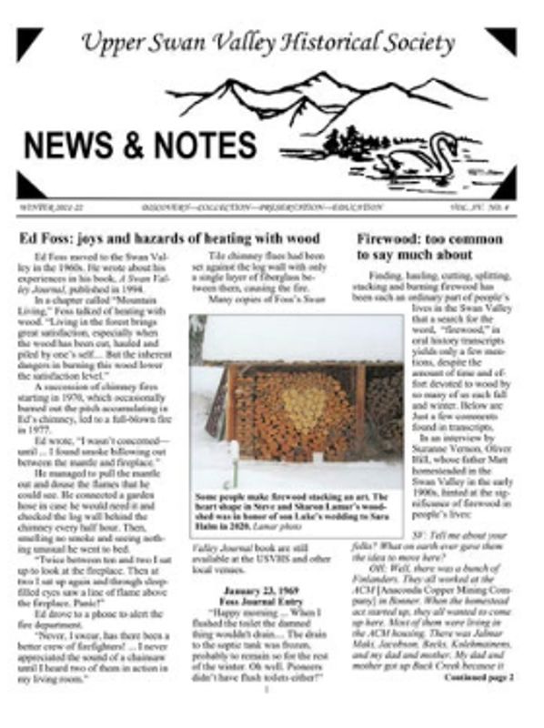 Cover of Winter 21-22 USVHS newsletter