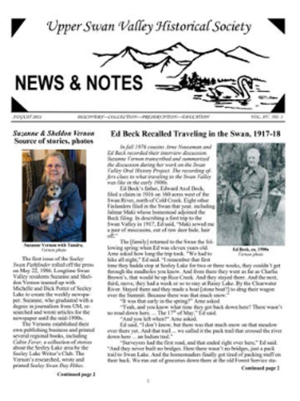 Cover of August 2021 USVHS newsletter