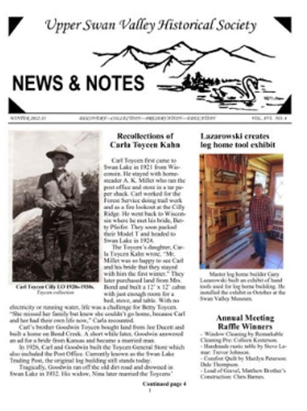 Cover of Winter 2022-23 USVHS newsletter