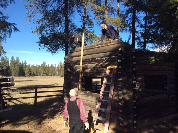 various phases of building/restoring Maki Cabin