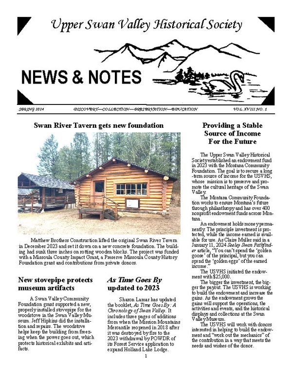 Spring 2024 Upper Swan Valley Historical Society newsletter