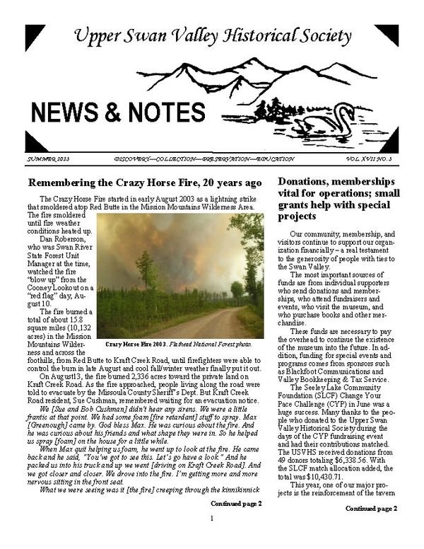 Cover of USVHS newsletter