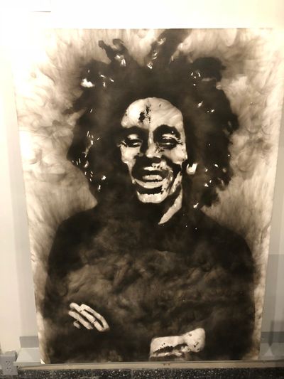 Pintura de Bob Marley en humo sobre tela del artista plástico de Oaxaca Sabino Guisu disponible 
