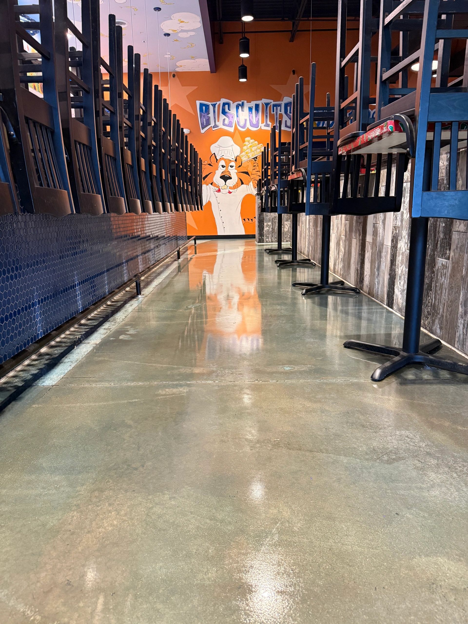 Glossy polished commercial floor after professional cleaning in a retail store in Auburn, AL