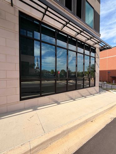 Sparkling clean retail storefront windows in Montgomery, AL after professional service