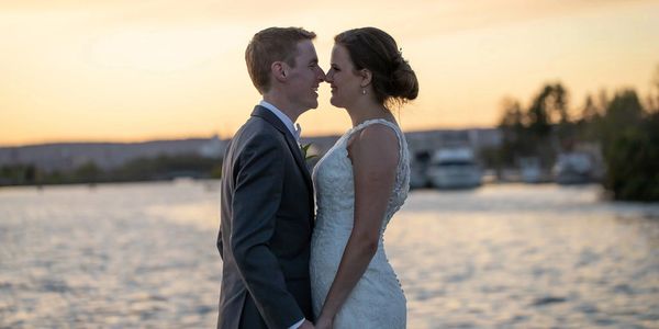 Bride and Groom with Water in the background