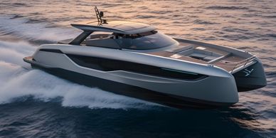 Sleek modern yacht cruising on water.