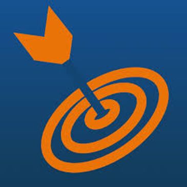 Orange dart hitting the bullseye on a blue background.