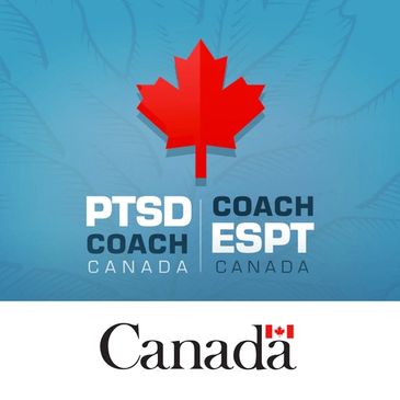 Logo for PTSD Coach Canada with a red maple leaf and Canadian government branding.