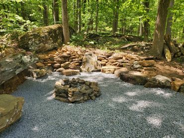 seating area using natural resources, rocks