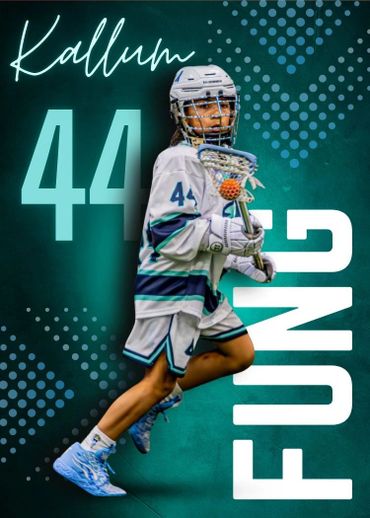 Young lacrosse player Kallum Fonzo in action, wearing jersey number 44.