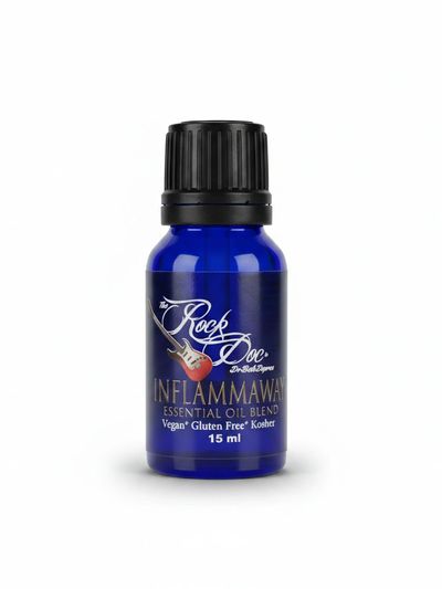 Blue bottle of InflammAway essential oil blend.