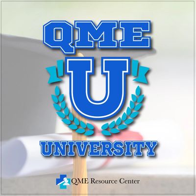 Logo of QME University with academic theme.