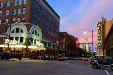 This is an image of downtown Birmingham, Alabama and the Alabama Theatre.