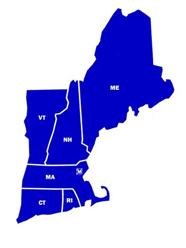 Image of the states: Massachusetts, New Hampshire, Vermont, Rhode Island, Connecticut, and Maine.