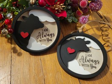 Custom Wooden Layered Silhouette Ornament (Cows)