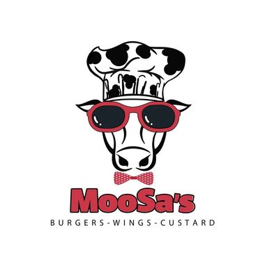 Alt="MooSa's red, white, and black cow logo"