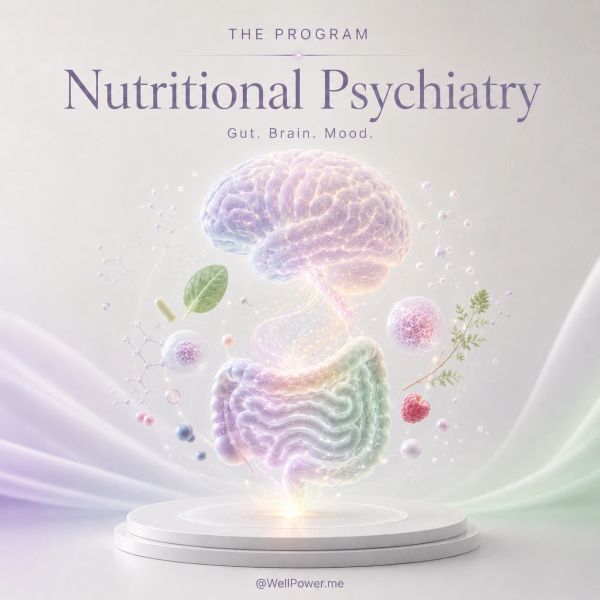 Nutritional Psychiatry program illustration with brain and gut connection.