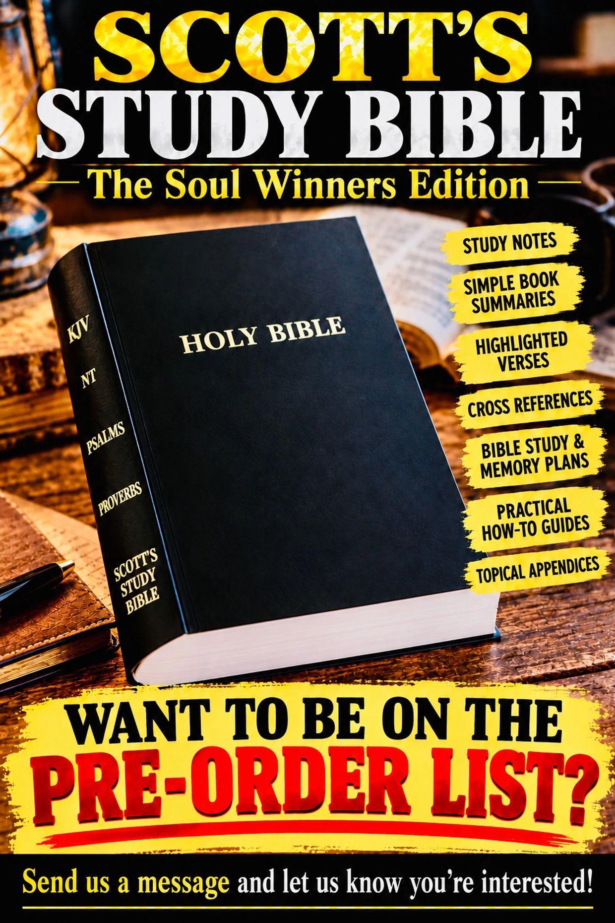 Scott's Study Bible with soul winners edition features and pre-order call.