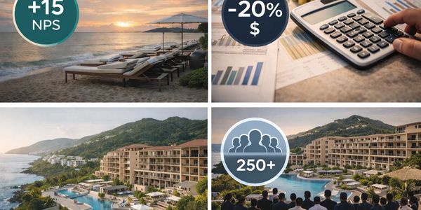 Resort highlights: +15 NPS, -20% cost, 250+ staff, beautiful views.