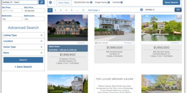 Screenshot of home search page on raveis.com