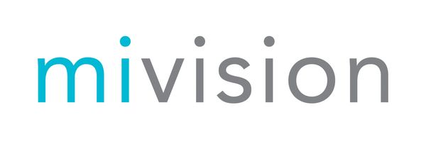 Logo with text 'mivision' in blue and gray.