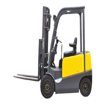 Yellow and gray forklift truck with black tires.